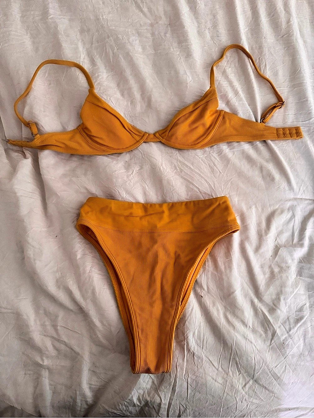 Abercrombie & Fitch Ribbed Underwire Bikini Top and High-Leg Bottom Set Orange